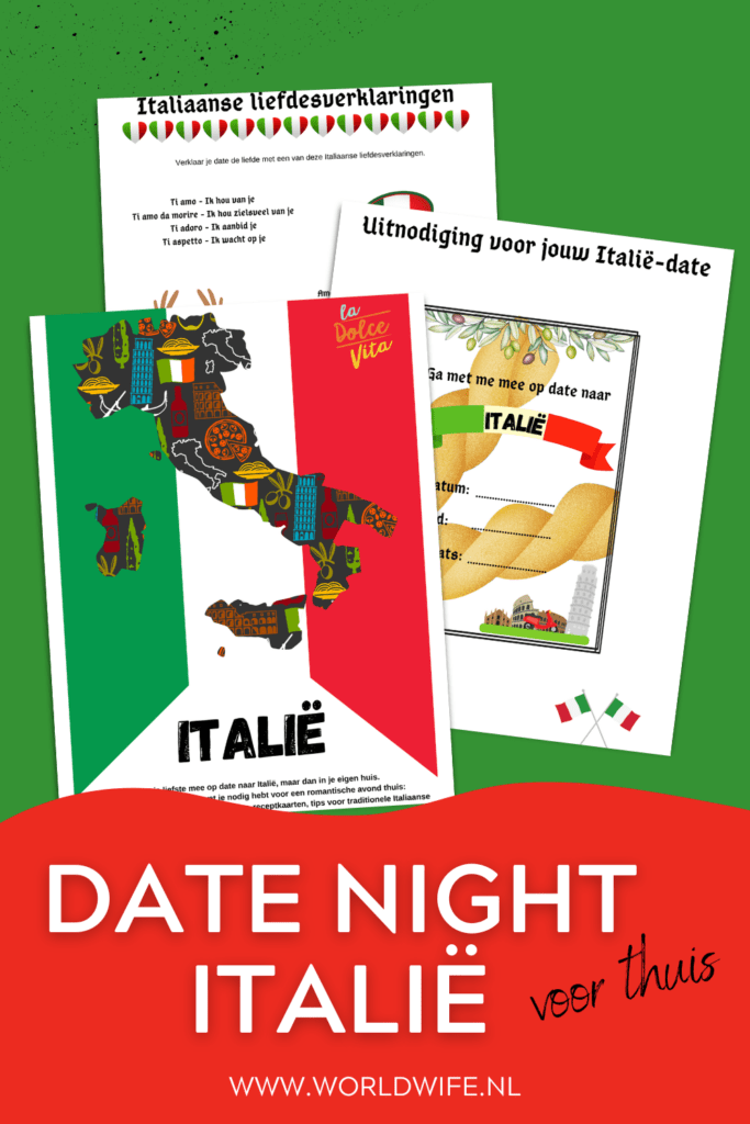 Op zoek naar een origineel idee voor een date bij jouw thuis? Zoek niet verder! In dit pakket vind je alles wat je nodig hebt voor een romantische date in Italië, maar dan in je eigen huis.