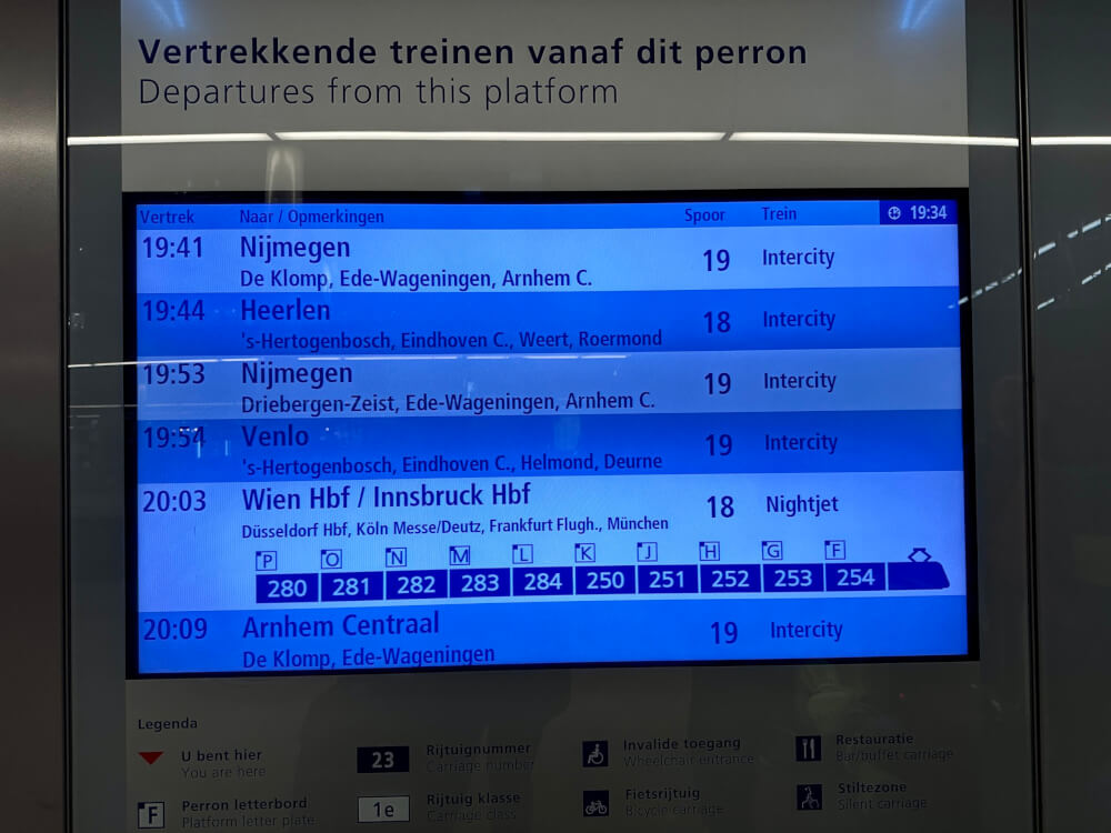 Indeling van de Nightjet naar Oostenrijk.