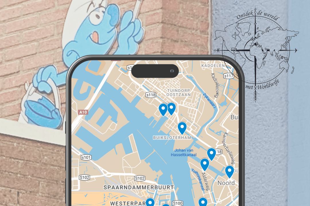 Plattegrond met de kunstwerken van Street Art Frankey in Amsterdam.