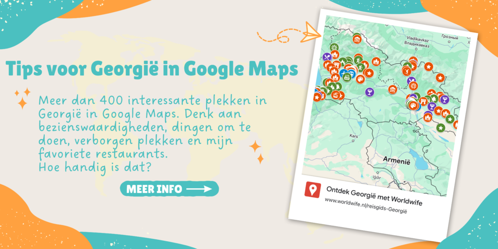 Meer dan 400 tips voor Georgië opgeslagen op een kaart in Google Maps.